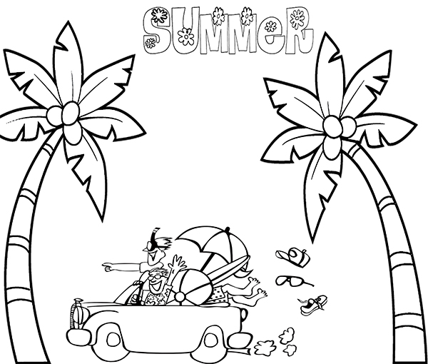 Online coloring book: Coloring page traveling men say hello to summer
